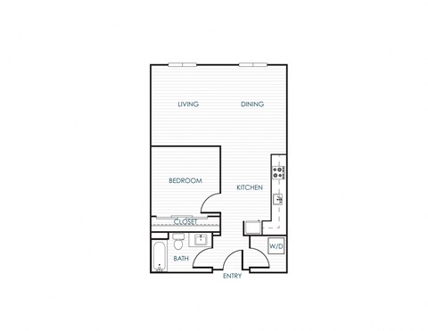 Floor plan for 1 bed, 1 bath, 736 sqft